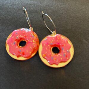 Fun Donut Hoop Earrings – Pink Frosting with Sprinkles | Quirky Food Jewelry